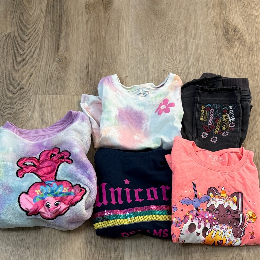 GIRLS 5T clothing bundle lot shirts jeans long sleeve comfy casual play colorful